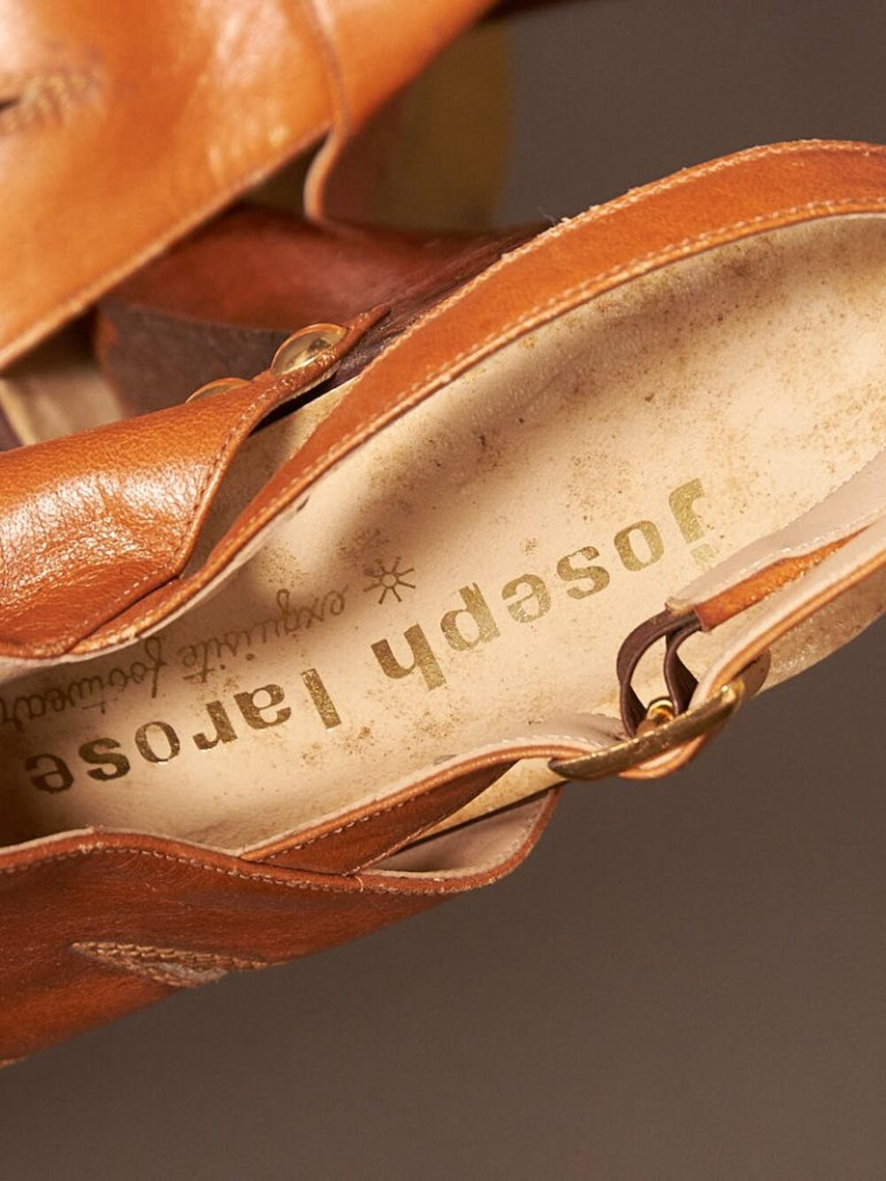1970s Tan Leather Slingback Platforms Joseph Larose Heels